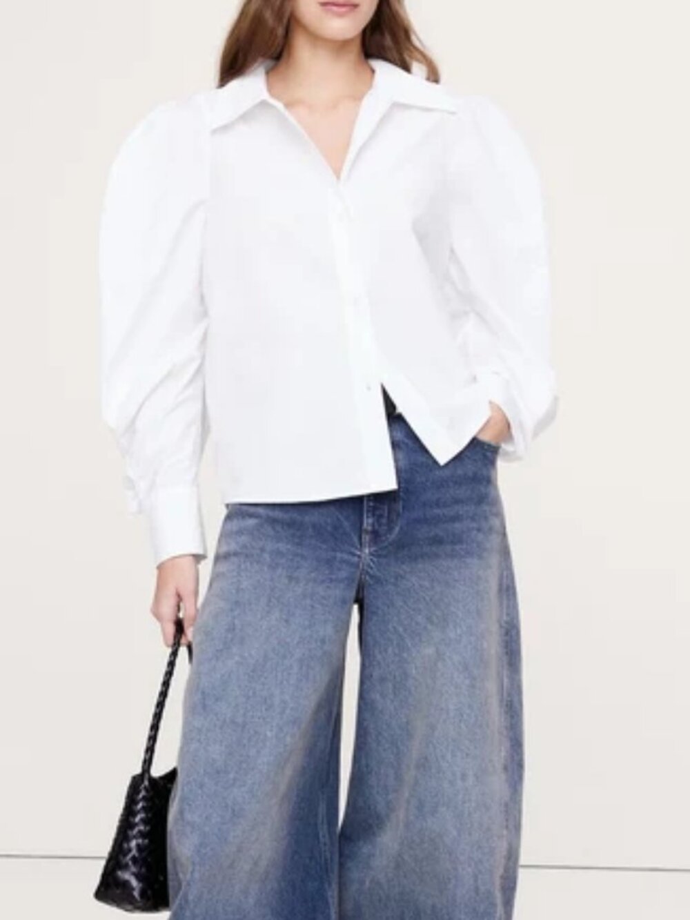 NWT! Banana Republic White Cotton Poplin Volume-Sleeve Blouse Shirt S
